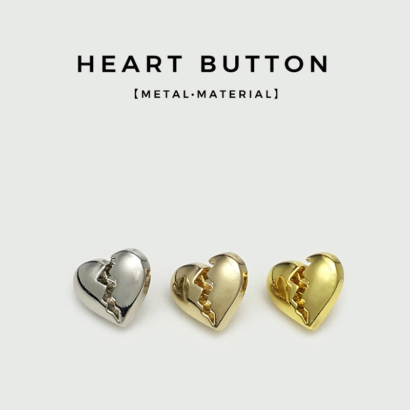 Heart shirt buttons in silver, gold, and rose gold, metal shank, 11mm