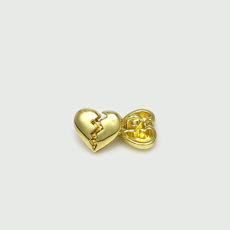 Gold heart-shaped metal shirt button front with back shank, 11mm
