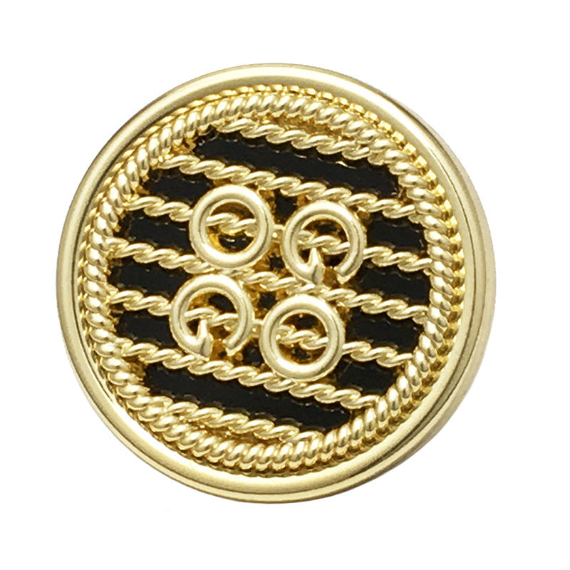 Gold double-circle metal buttons, black center, 17.5/20/22.5mm, 20pcs