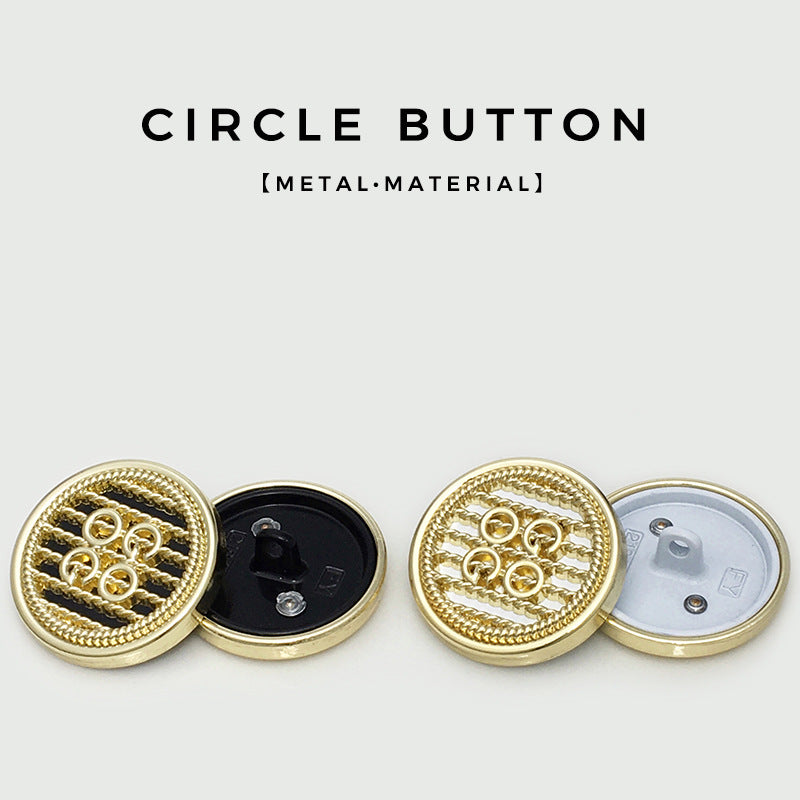 Gold double-circle metal buttons with front ring detail, black and light backs, 20pcs