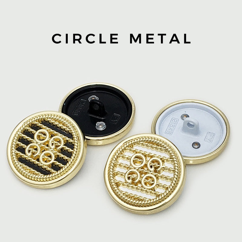 Gold double-circle metal buttons, black and white backs, front ring detail, 20pcs