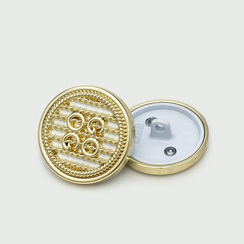 Gold double-circle metal button, light (white) back, front ring detail, 20pcs