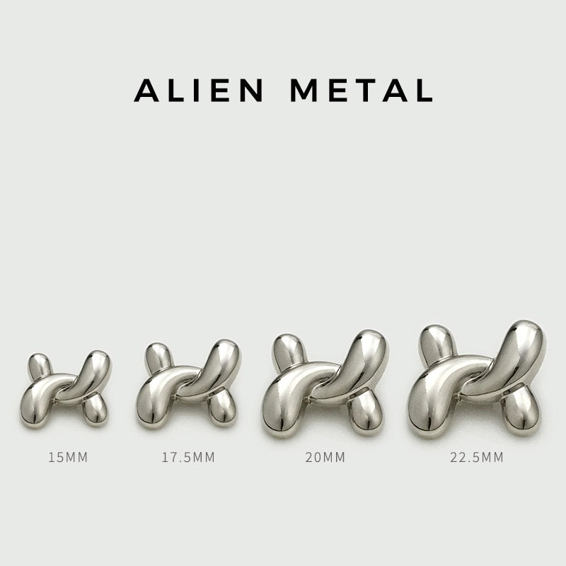 Irregular X-shaped metal buttons, silver tone, sizes 15mm–22.5mm