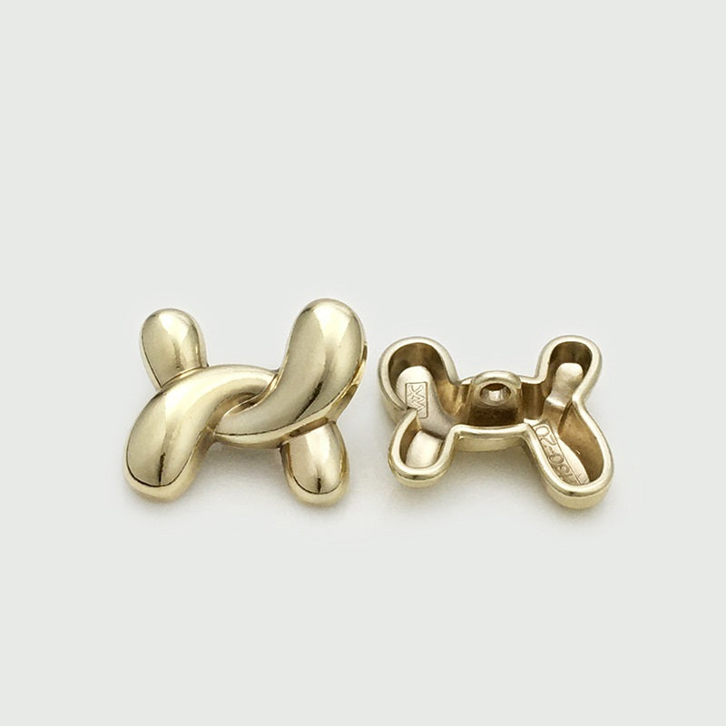 Irregular X-shaped metal buttons, gold tone, includes back and clasp view