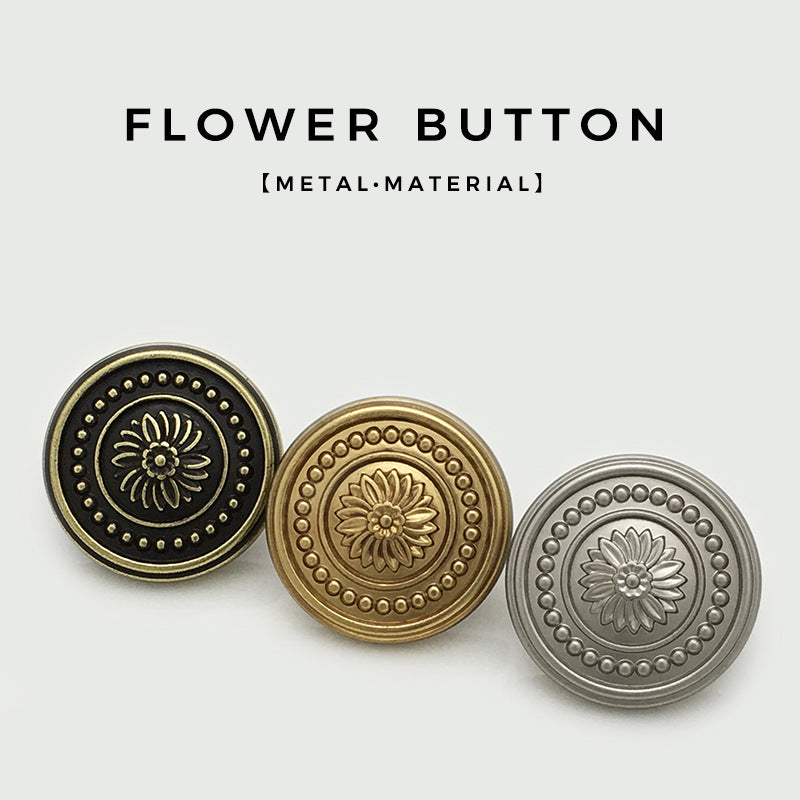 Blumen-Metallknöpfe im Set: antik gold, bronze und silber, Daisy-Design