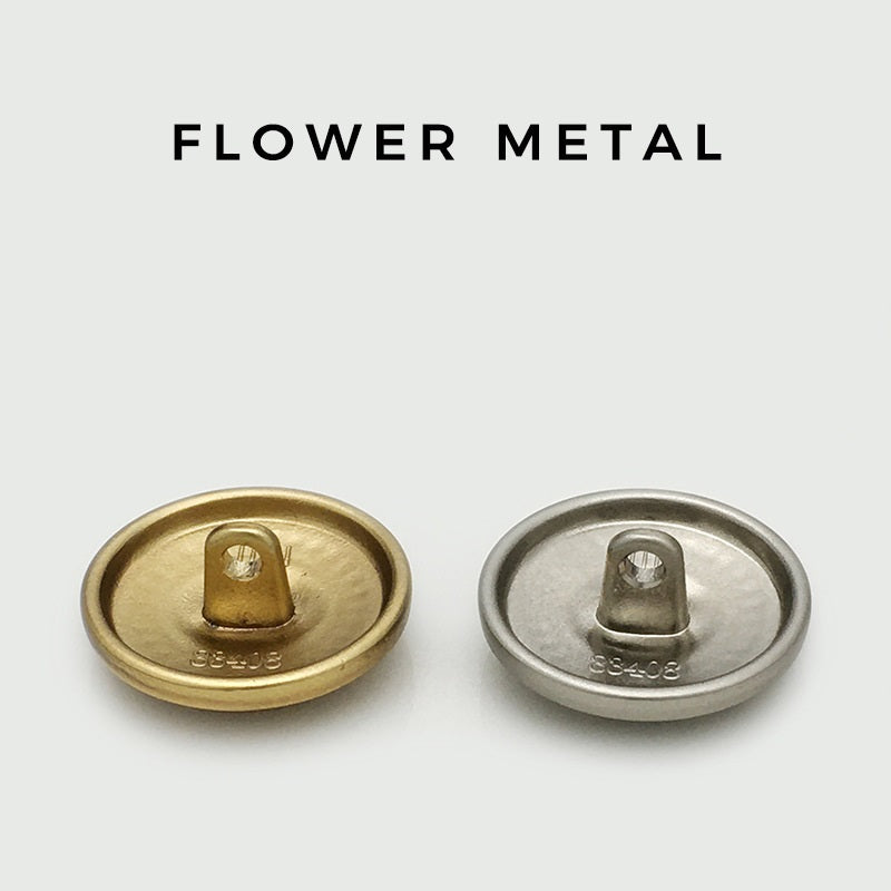 Blumen-Metallknopf Rückseite mit Niete, antik goldfinish, Daisy-Relief