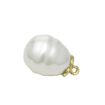 White irregular pearl sewing button, gold shank loop, 12/14mm