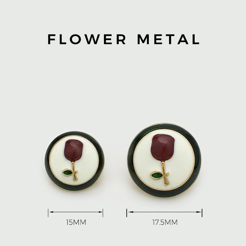 Botones metálicos de rosa: medidas 15 mm y 17,5 mm, aro negro y espiga dorada