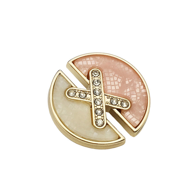 Diamant-X Metallknopf, goldfarben, rosa Einsatz mit Strass-Kreuz, 17.5–25mm