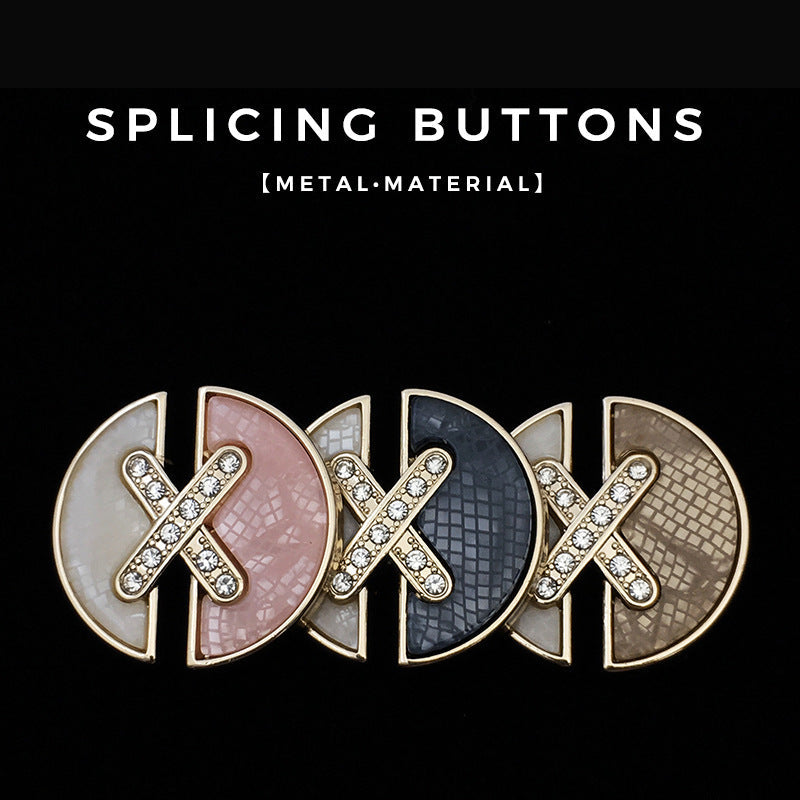 Diamant-X Metallknöpfe, goldfarben, rosa/schwarz/khaki mit Strass, 12 Stück