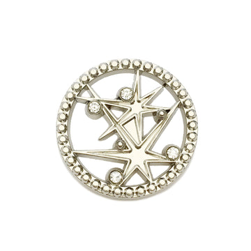 Silver round metal button, hollow star pattern with clear rhinestones, 17.5–22.5mm