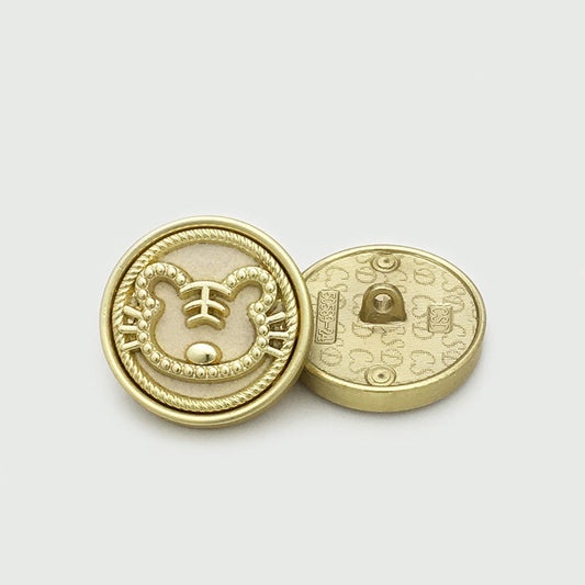 25mm Round Velvet Metal Cartoon Tiger Buttons 10pcs Gold White
