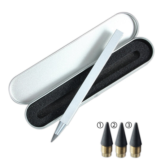 Aluminum Alloy Eternal Pencil | No Sharpening | 2-Pack (1 Black + 1 Silver)