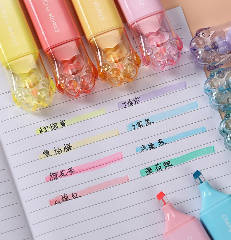 8Pcs Cat Paw Cute Highlighters