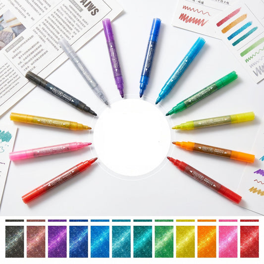 BESTDI 12-Color Glitter Acrylic Paint Markers Dual-Tip