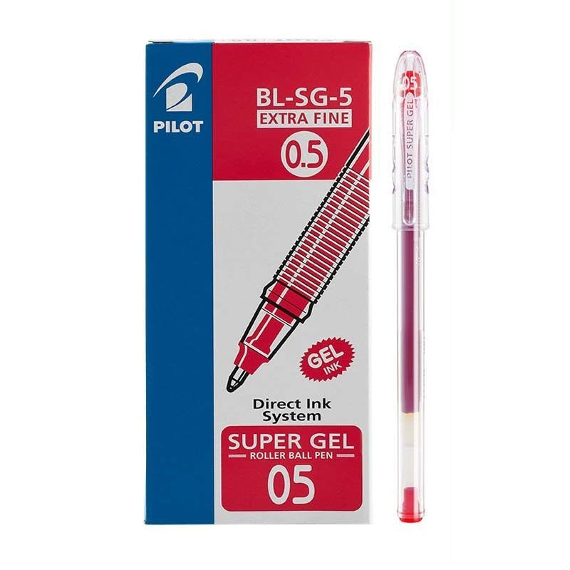 Pilot Super Gel Ballpoint Pen BL-SG-5 | Bullet Tip | Pack of 12 (Black / Blue / Red) Red