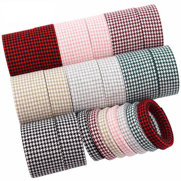 Houndstooth bias tape bow ribbons, mixed red pink green beige and black rolls, folded