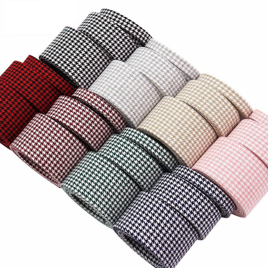 Houndstooth bias tape bow ribbon set, layered folds in black red white beige green blue