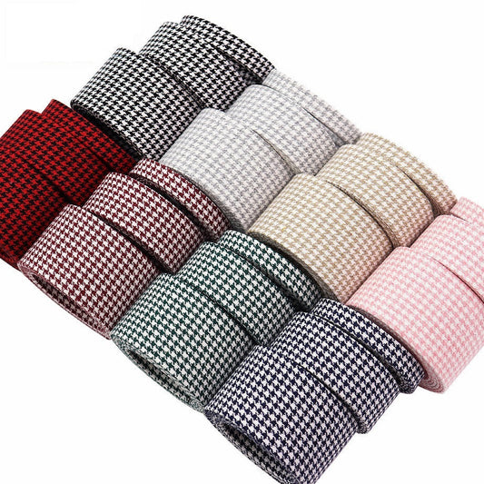 10/25/38MM Cotton Houndstooth Bias Tape Bow Ribbons 8 Color 40M Pack