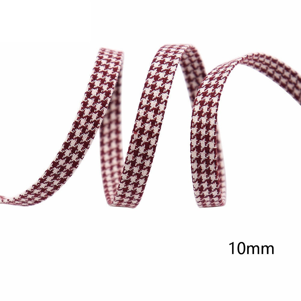 10mm houndstooth bias tape ribbon, pink and white houndstooth woven strip