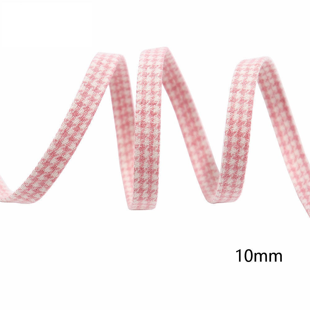 10mm houndstooth bias tape ribbon, light pink and white small houndstooth pattern