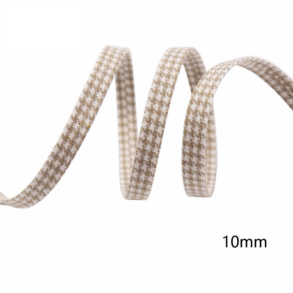10mm houndstooth bias tape ribbon, beige cream houndstooth weave strip