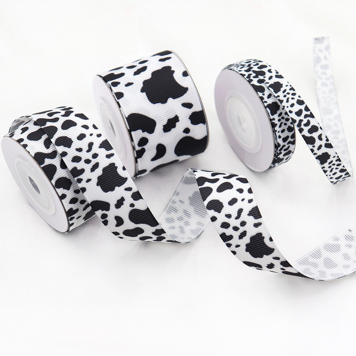 Cow print heat transfer grosgrain ribbon 3 pack, 10/22/38mm rolls