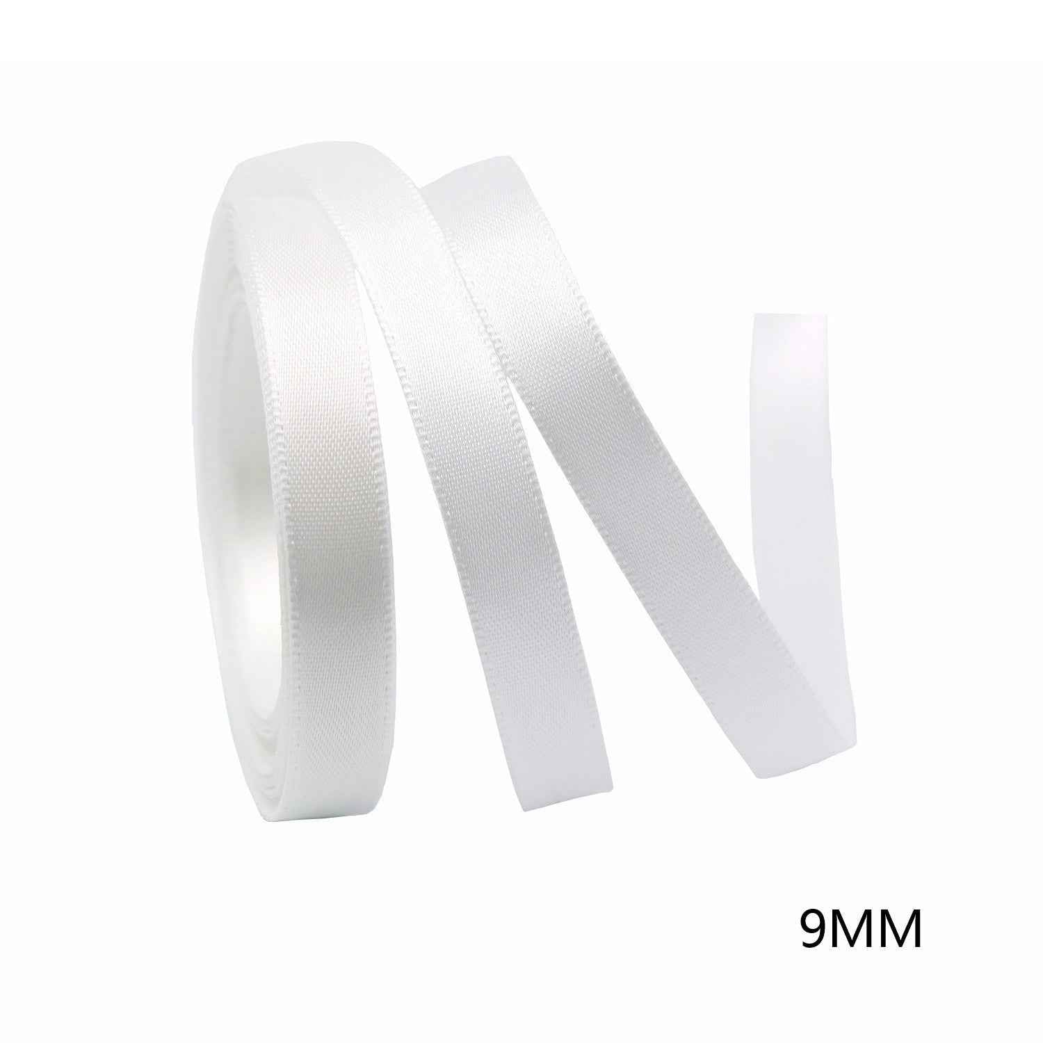 9mm white ribbon roll, smooth woven texture