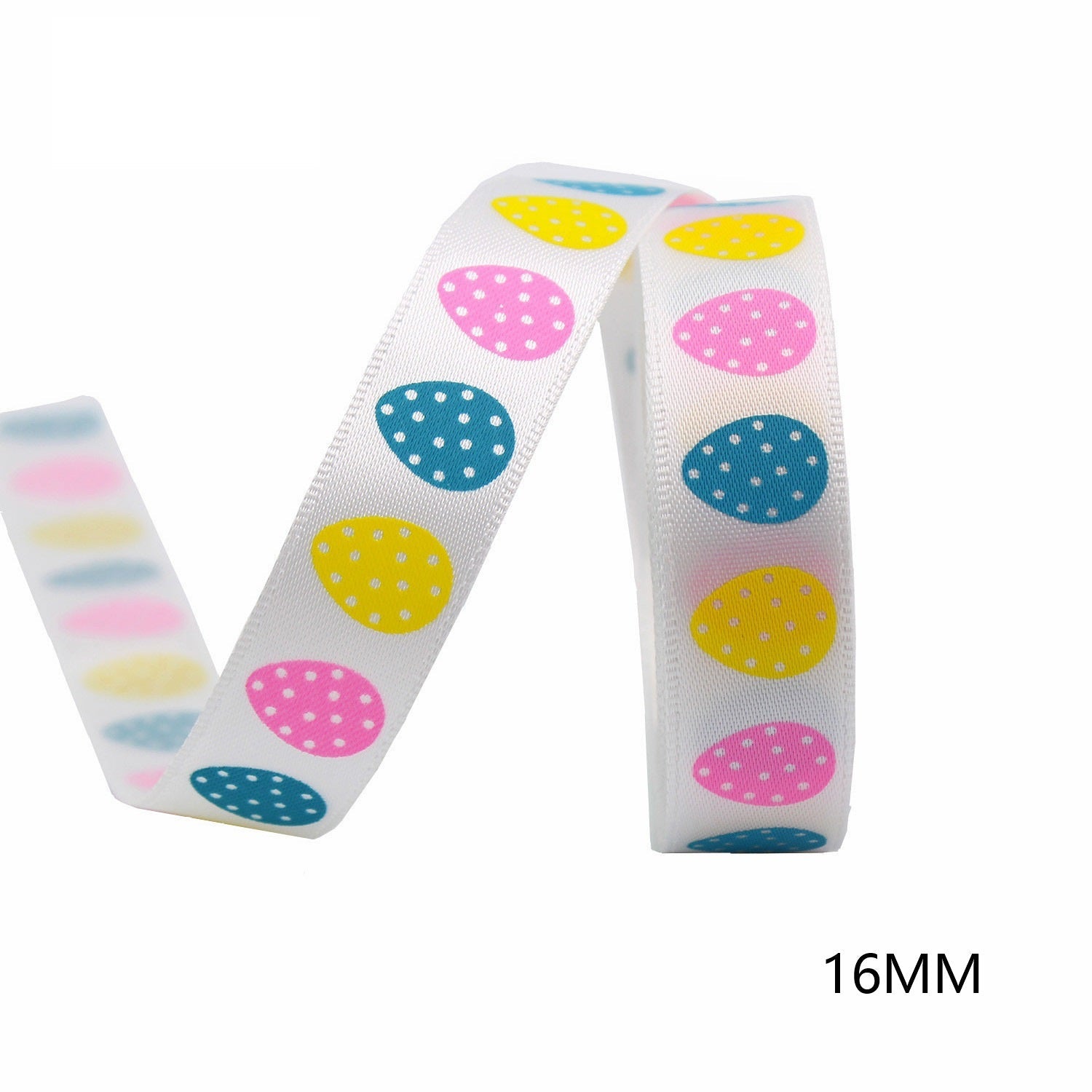 9mm white ribbon with colorful Easter egg print