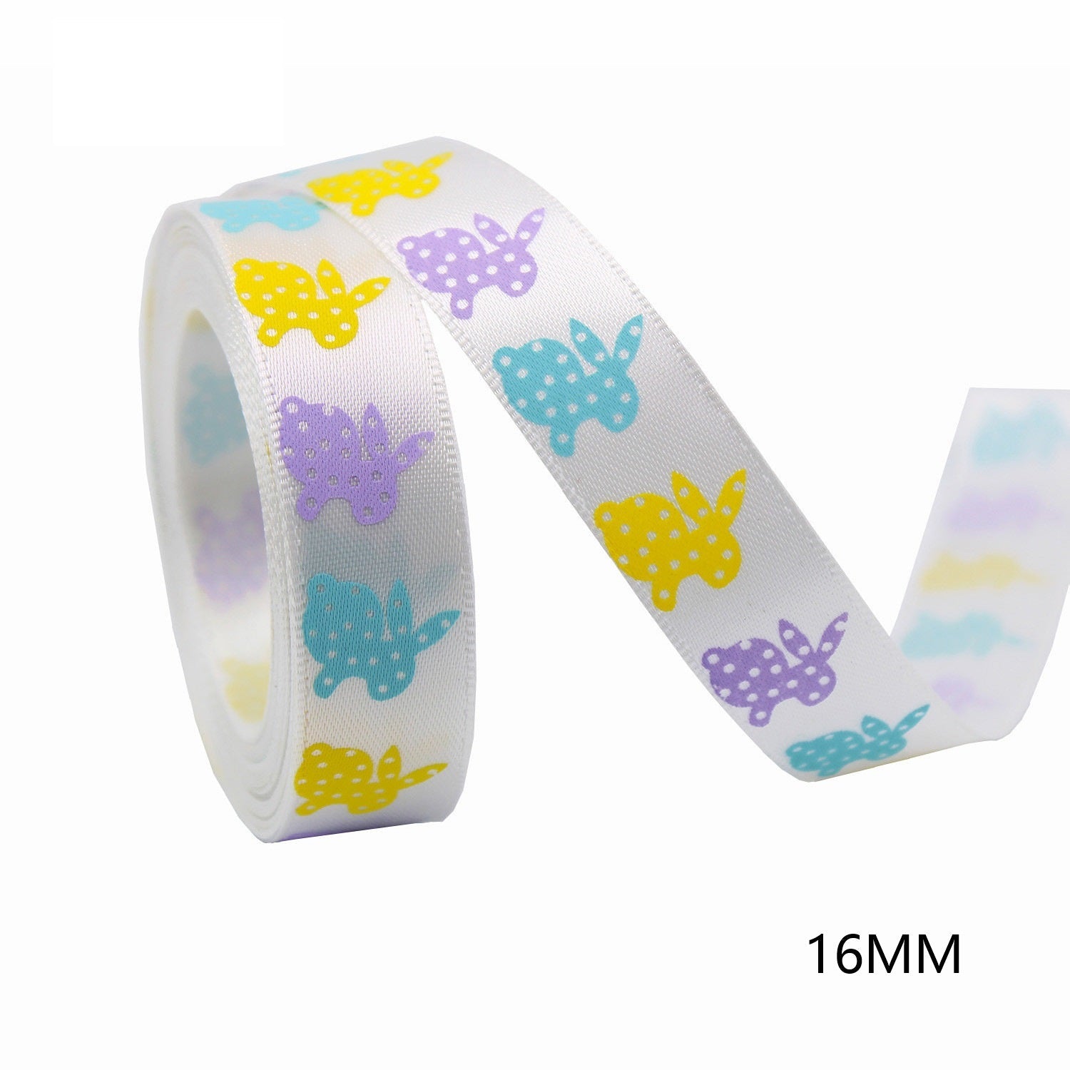 16mm white ribbon roll with colorful bunny silhouettes