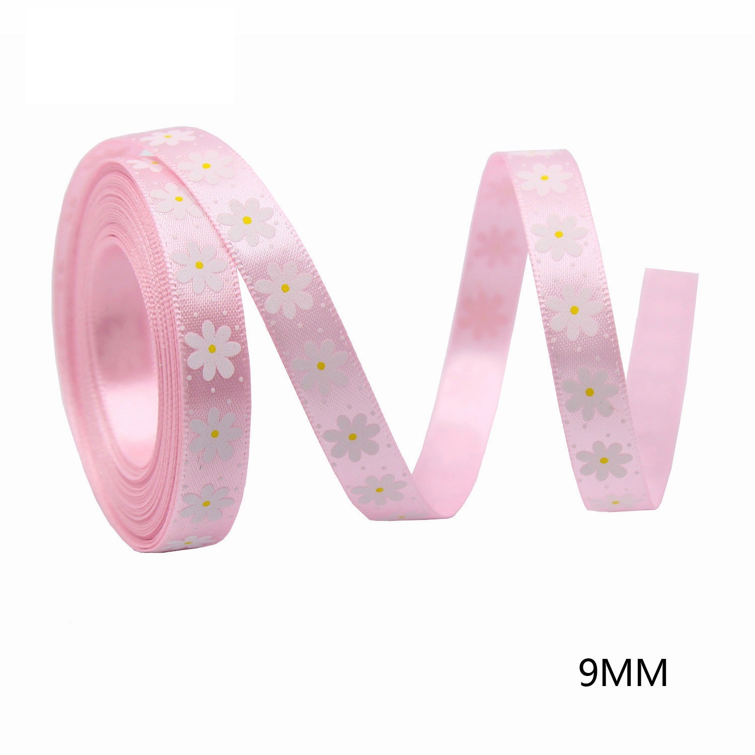 9mm pink ribbon roll with small flowers and pastel dot accents