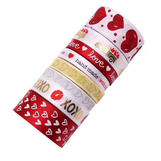 10mm/16mm/25mm XOXO Red Lips Heart Hot Stamping Ribbon 8 Pack