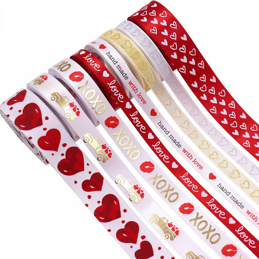 10mm/16mm/25mm XOXO Red Lips Heart Hot Stamping Ribbon 8 Pack