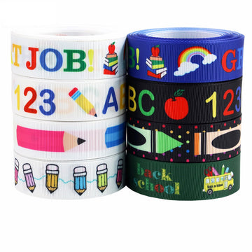22-mm-Schulschleifenband: Rollen mit ABC-Buchstaben- und Symbolprint, 8er-Pack