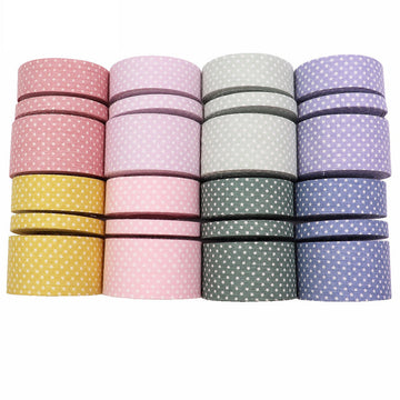 Star-printed fabric ribbon set, 8 colors in coordinated pastel and dark shades