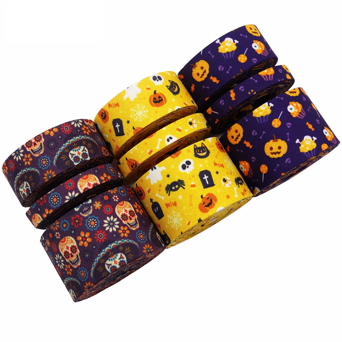 Halloween Schrägband-Set mit 9 Rollen, Kürbis- und Spinnenmotive, bunt gemustert