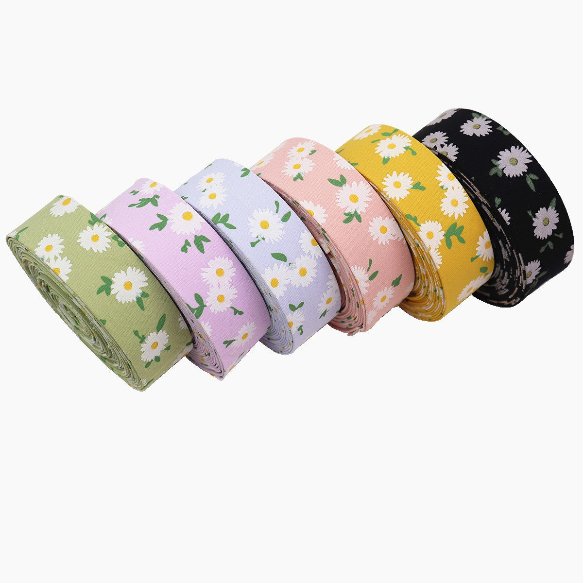 Blumenbedrucktes Stoffband-Set mit aufgerollten Streifen in Pastell- und Dunkelfarben