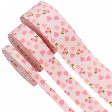 Pink cherry and heart bias tape ribbon rolls, 3-pack craft ribbon bundle