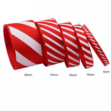 Christmas red and white striped ribbed ribbon, multiple widths (6–38mm) on rolls