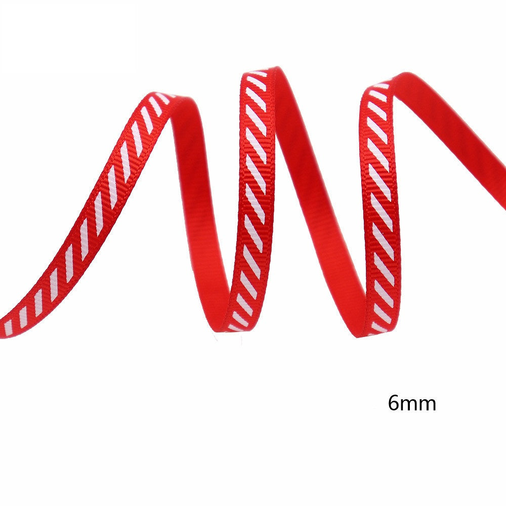 6mm red and white striped ribbed Christmas ribbon, flexible and narrow strip