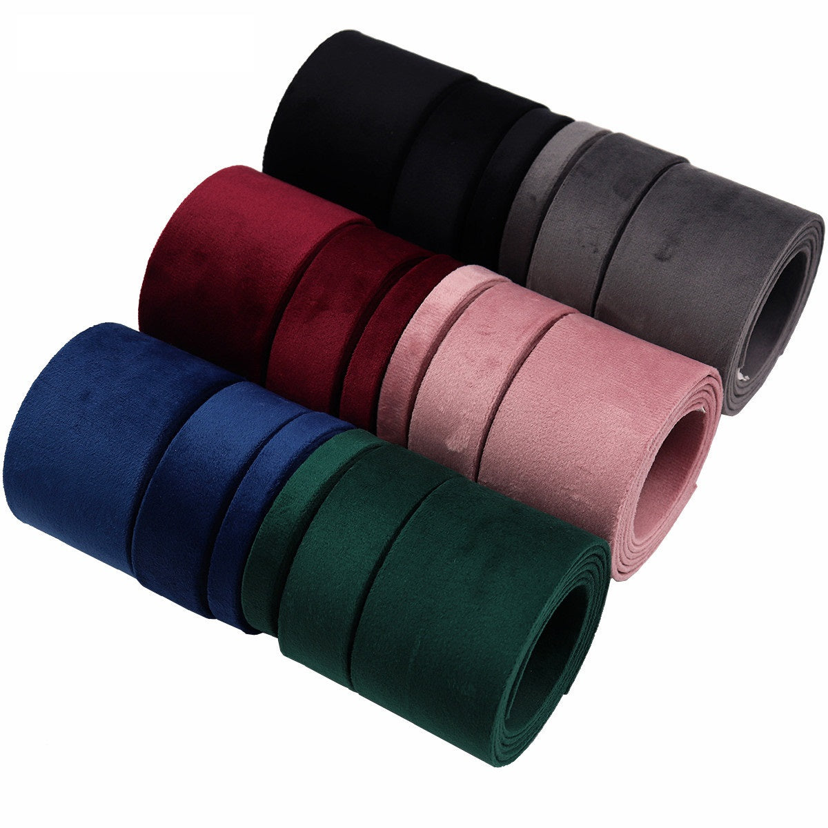 Velvet bias tape ribbon roll set in mixed colors: dark blue, wine, dusty pink, dark green, dark grey