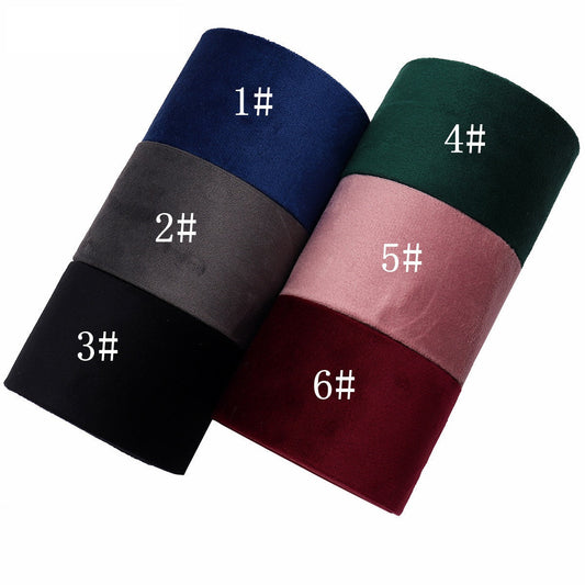 Velvet bias tape ribbon with 6 color rolls (1#–6#): dark blue, green, blush pink, wine, grey, black