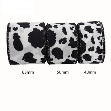 Black-and-white cow print wired hem tape, 63mm/50mm/40mm widths, ribbon roll set