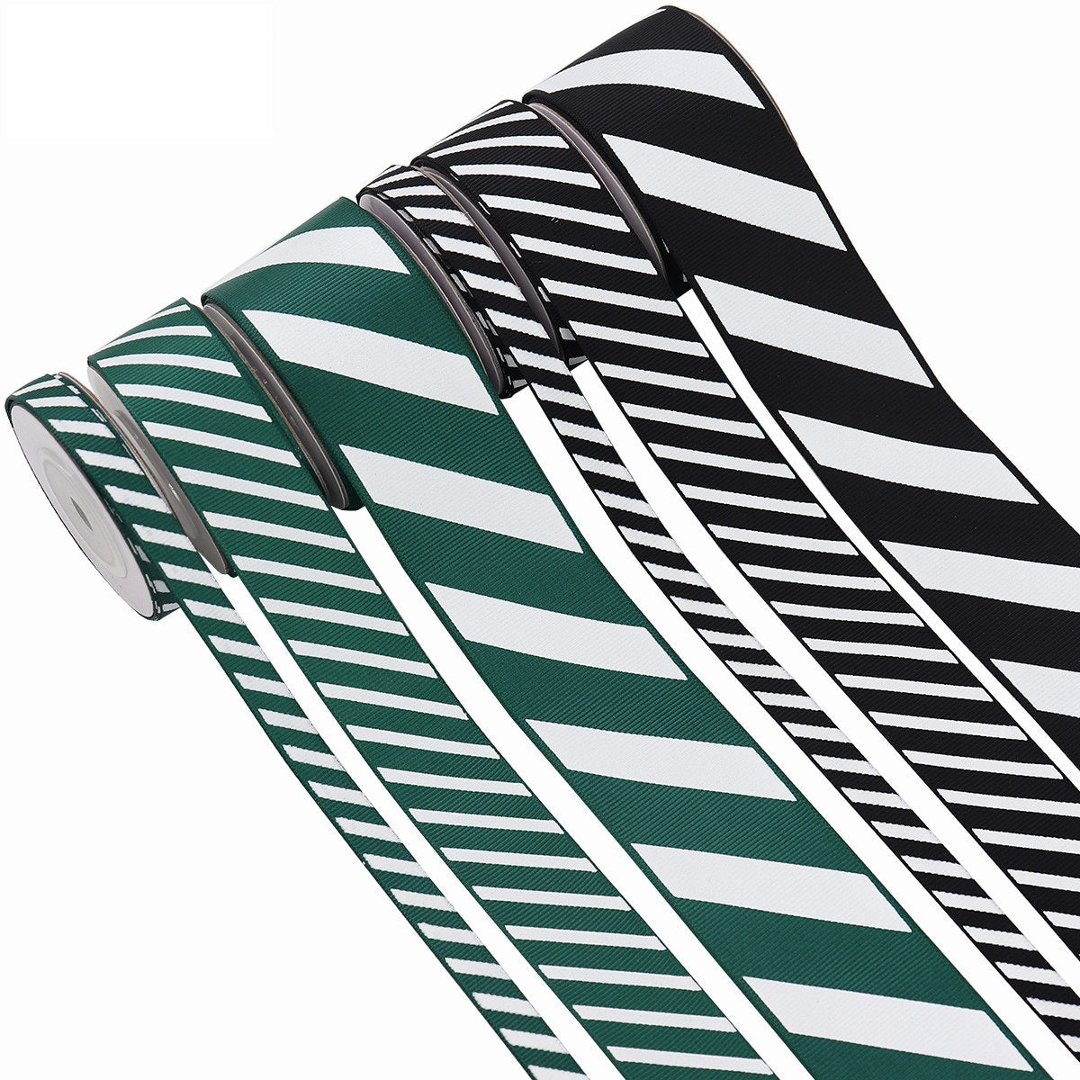 Green-and-white striped ribbed ribbon roll, 6-pack, 10/25/38mm