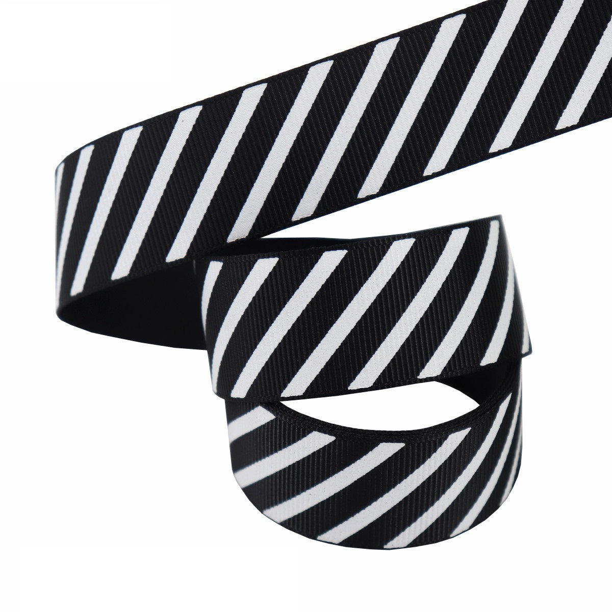Black-and-white striped ribbed ribbon roll, 6-pack, 10/25/38mm
