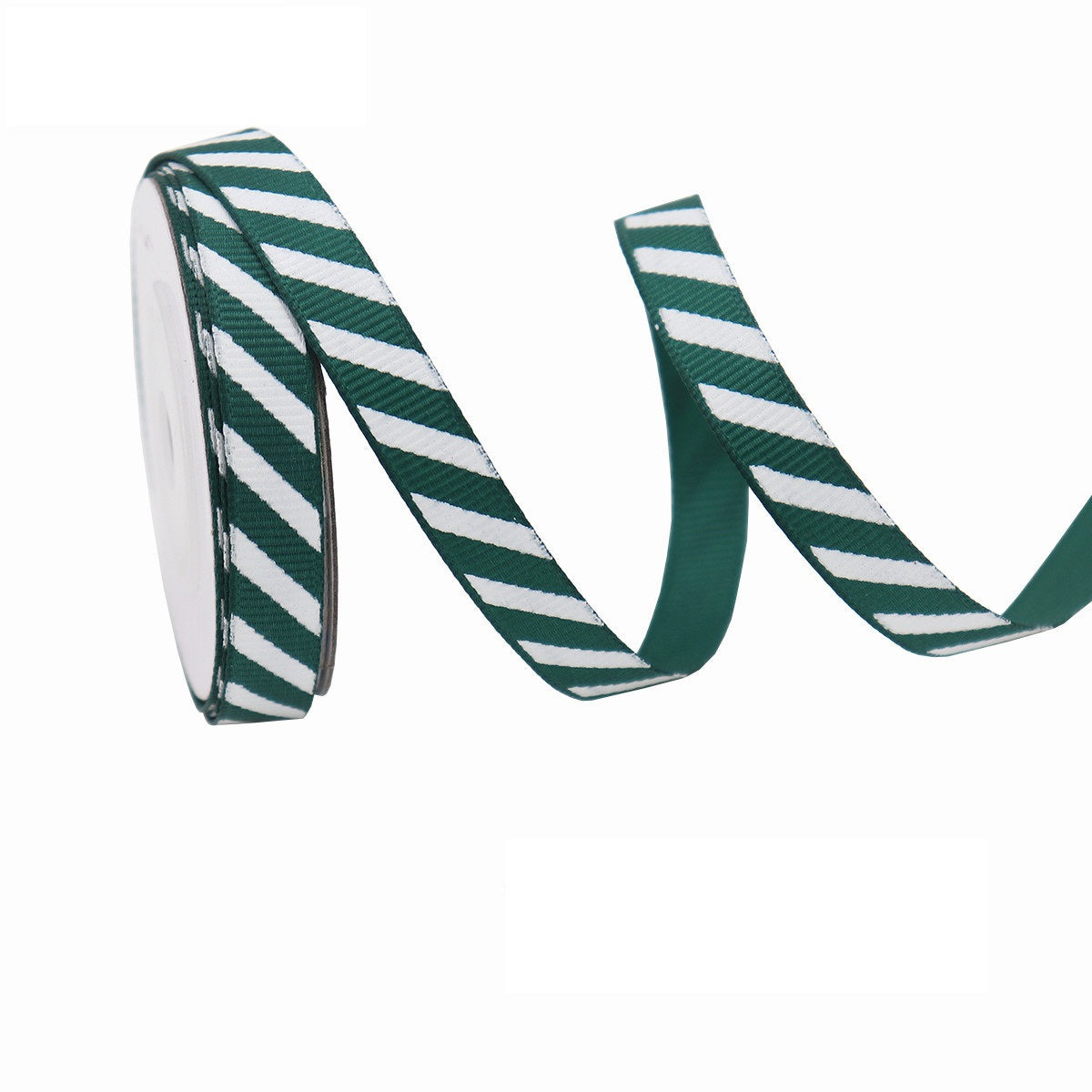 Green-and-white striped ribbed ribbon with wavy roll end, 6-pack