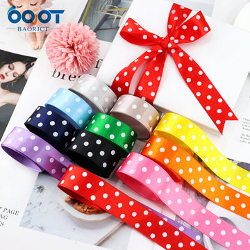 25mm polka dot double-sided satin ribbon, multi-color roll set with bow