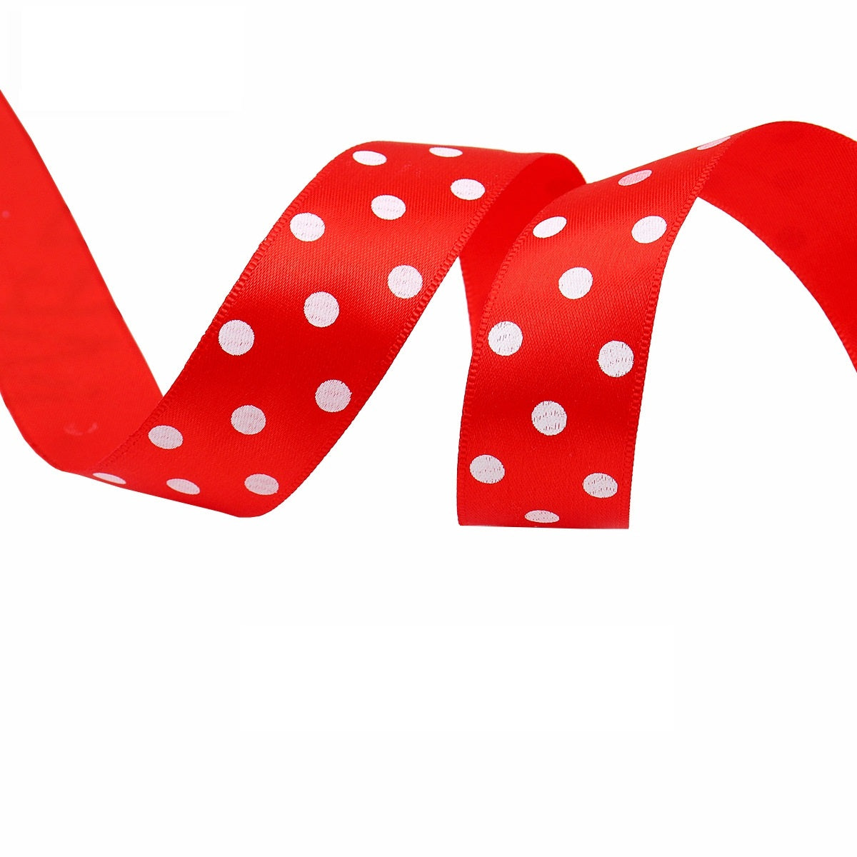 25mm polka dot double-sided satin ribbon in red with white polka dots
