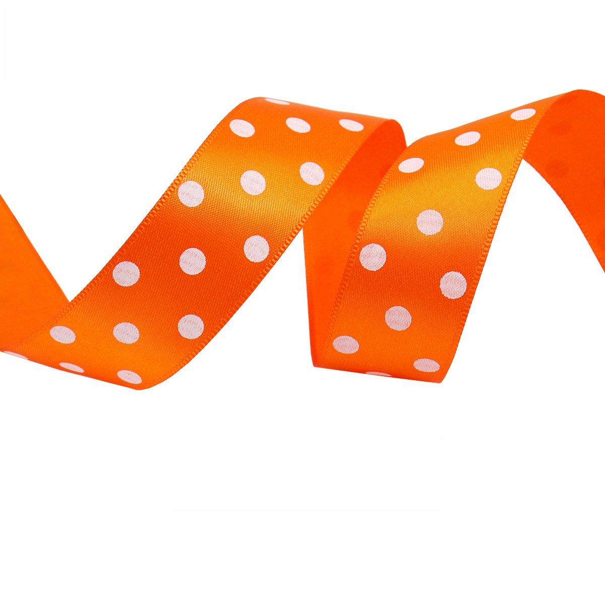 25mm polka dot double-sided satin ribbon in orange with white polka dots
