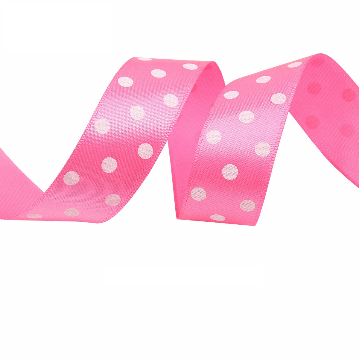 25mm satijnlint met witte polka dots, dubbelzijdig, roze